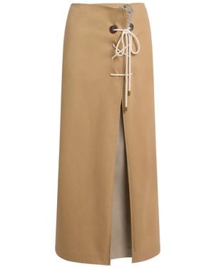 Moschino Lace-Up Slit-Detail Cotton Midi Gabardine Skirt - Natural