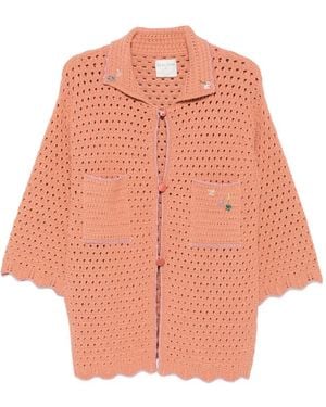 forte_forte Crochet-Knit Floral-Embellished Cardigan - Orange