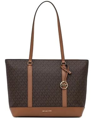 Michael Kors Logo-Print Leather-Trim Tote Bag - Brown