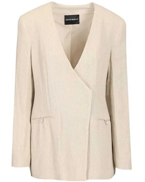Emporio Armani Textured Double-Breasted Blazer - Natural