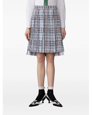 Thom Browne Geruite Midi-Plooirok Met Franje - Blauw