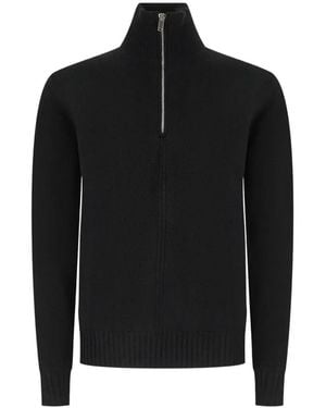 Alpha Studio Half-Zip Knitted Sweater - Black