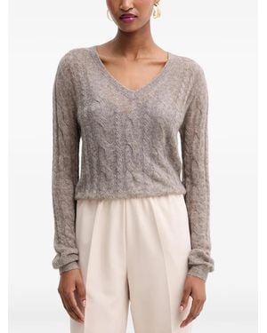Guess V-Neck Cable-Knit Jumper - Grey