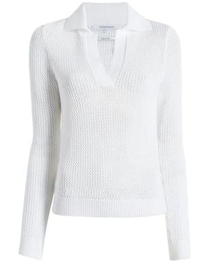 Another Tomorrow Crochet Polo Jumper - White