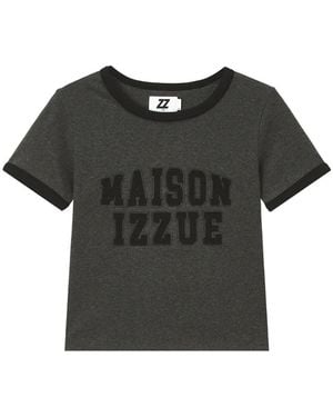Izzue Logo-Print Ringer T-Shirt - Black