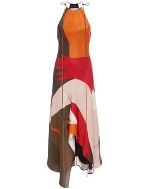 Victoria Beckham Abstract-Print Halterneck Midi Dress - Red