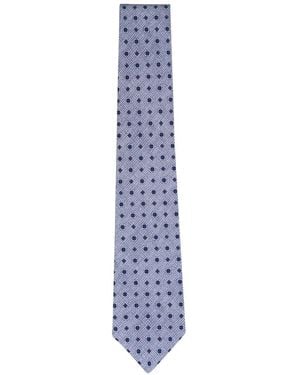 Kiton Floral-Print Silk Tie - Blue