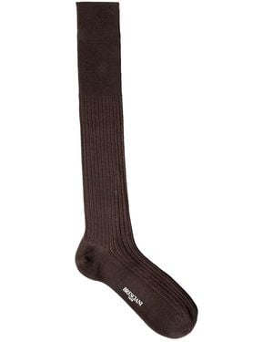 Bresciani Ribbed Wool Socks - Brown