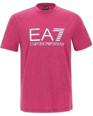 EA7 Logo Print Crew Neck T-Shirt - Pink