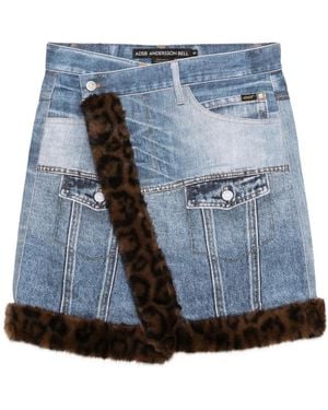 ANDERSSON BELL Fur-Edge Denim Skirt - Blue