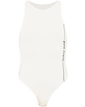 Palm Angels Logo-Print Sleeveless Bodysuit - White