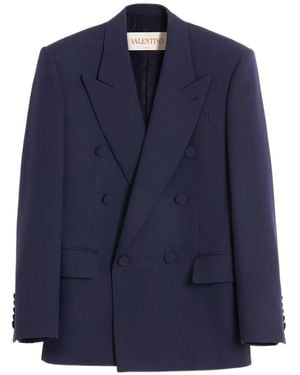 Valentino Garavani Double-Breasted Gabardine Jacket - Blue