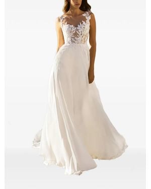 PRONOVIAS THE PARTY EDIT Lace-Appliqué Cape-Sleeve Dress - White