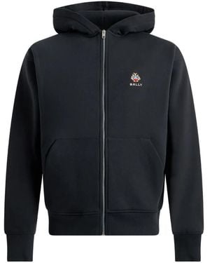 Bally Embroidered-Crest Zip-Up Hoodie - Blue