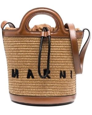 Marni Small Tropicalia raffia-effect bucket bag - Braun