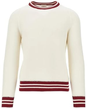 GALLIA Striped-Trim Sweater - White