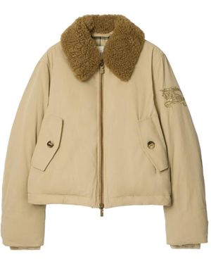 Burberry Shearling-Collar Embroidered Jacket - Natural