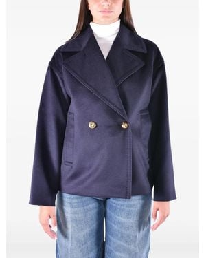 Max Mara Double-Breasted Virgin Wool Coat - Blue