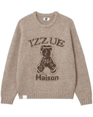 Izzue Pullover Mit Bär-Intarsie - Natur