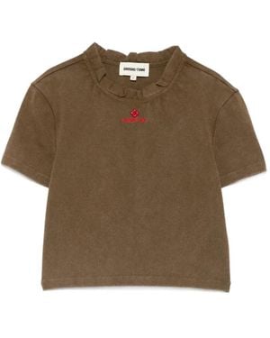 ShuShu/Tong T-Shirt Volanté À Logo Brodé - Brown