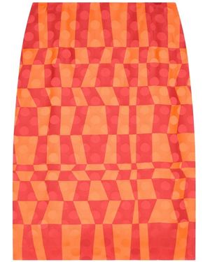 Dries Van Noten Geometric-Print Midi Skirt - Orange
