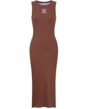 Marni Ribbed Logo-Patch Midi Dress - Brown