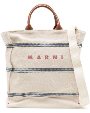 Marni Logo Print Canvas Tote Bag in White for Men Lyst