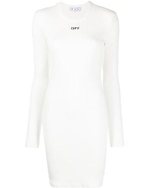 Off-White c/o Virgil Abloh Logo-Print Long-Sleeved Mini Dress - White