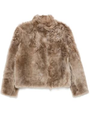 Yves Salomon Shearling Funnel-Neck Jacket - Brown