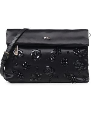 V73 Kayla Floral-Appliqué Jewel-Embellished Shoulder Bag - Black