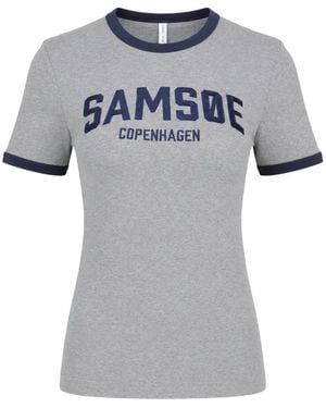 Samsøe & Samsøe Sabond Logo-Print T-Shirt - Grey