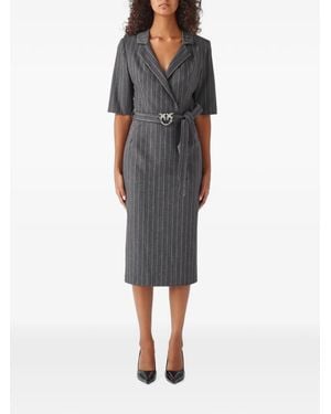 Pinko Pinstripe-Pattern Logo-Buckle Midi Dress - Black