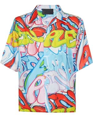 Philipp Plein Bombing Graffiti Silk Shirt - Blue