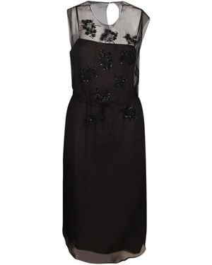 Prada Embroidered Silk Cigaline Dress - Black