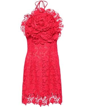 Oscar de la Renta Floral-Appliqué Lace Minidress - Red
