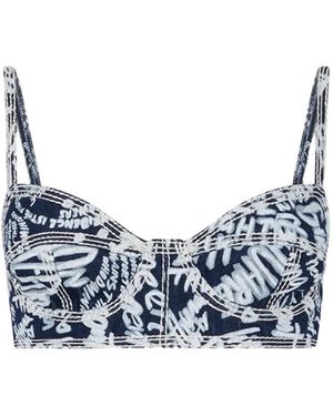 DSquared² Rebel Hibiscus Dark Flower Wash Tiki Bra - Blue