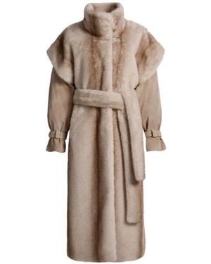 DUCIE Harper Suede-Panel Coat - Natural