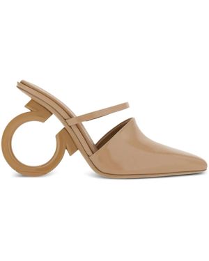 Ferragamo Elina Mules In Brushed Leather - Brown