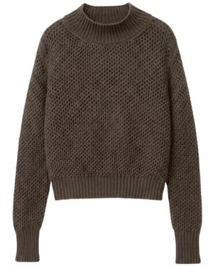 Iris Von Arnim Waffle-Knit Mock-Neck Sweater - Brown