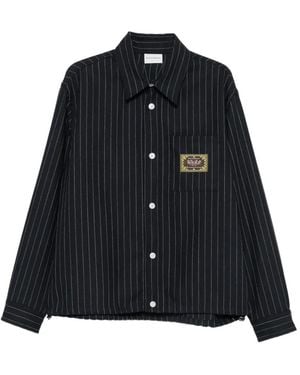 Drole de Monsieur Pinstripe-Pattern Patch-Detail Shirt - Black