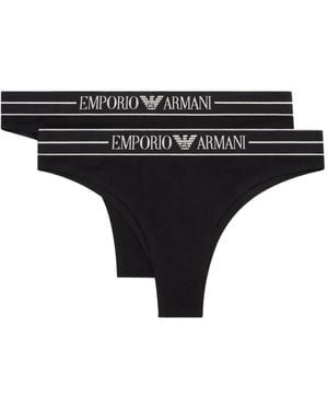 Emporio Armani Logo-Waistband Thongs (Pack Of Two) - Black