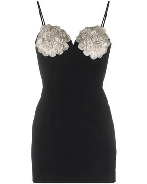 Nissa Floral-Appliqué Crystal-Embellished Minidress - Black