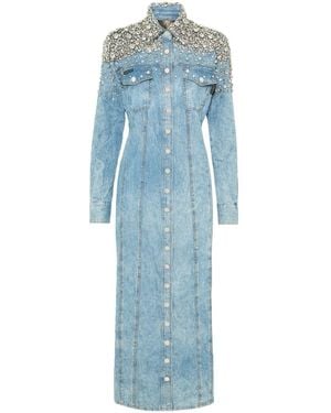 Philipp Plein Crystal Denim Dress - Blue