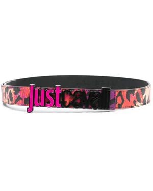 Just Cavalli Leopard-Print Leather Belt - Red