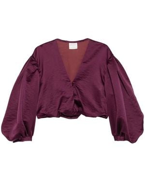 forte_forte Balloon-Sleeve V-Neck Top - Purple