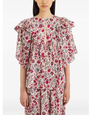 Antik Batik Annie Floral-Print Ruffled Blouse - Red