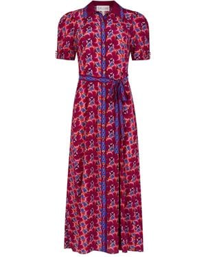 Saloni Floral-Print Puff-Sleeve Dress - Purple
