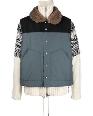 Sacai Padded Shearling-Collar Jacket - Blue