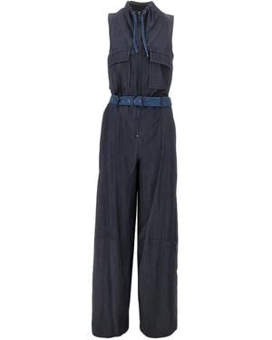 Emporio Armani Belted Sleeveless Jumpsuit - Blue