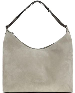Brunello Cucinelli Zip Suede Shoulder Bag - Grey
